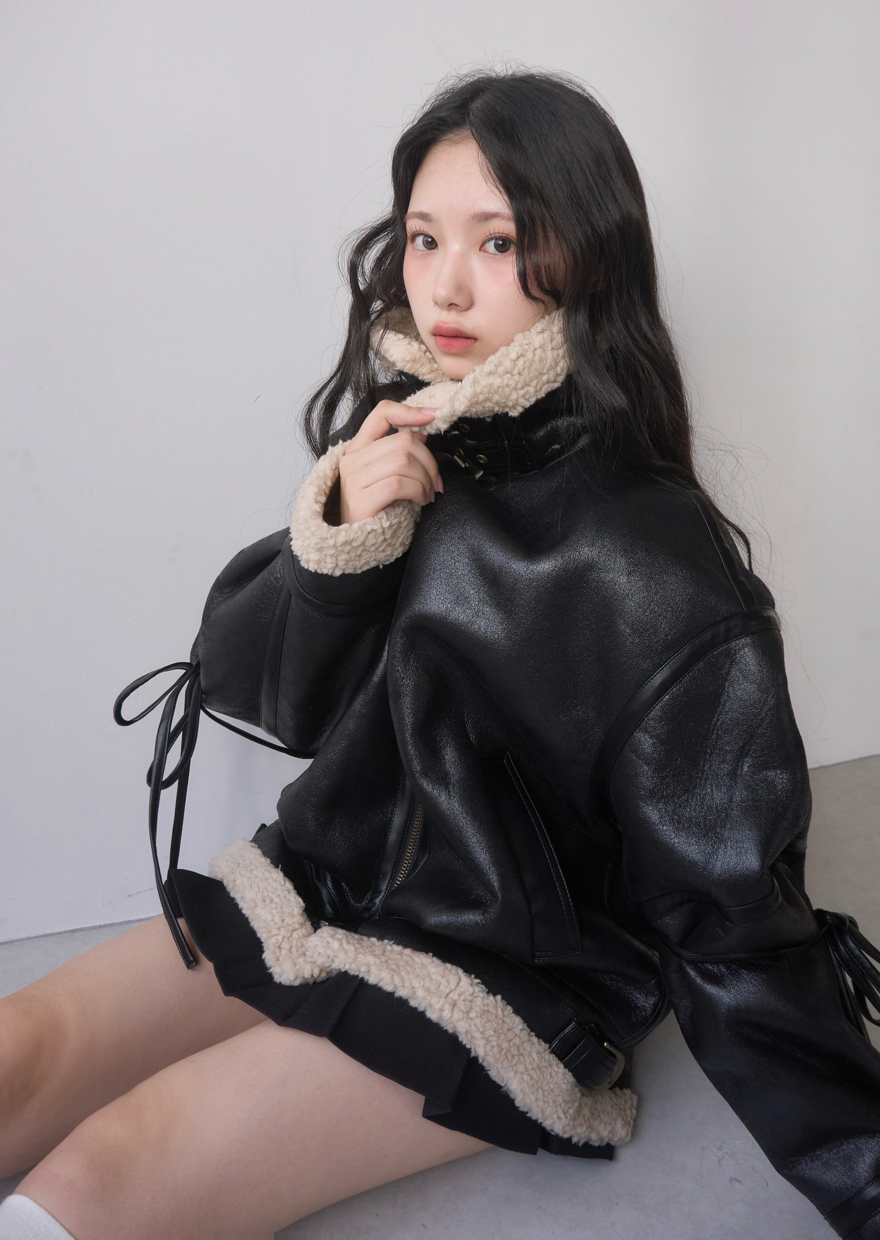 マルチウェイヴィンテージレザーライクベルトボアコート｜MELLOWNEON