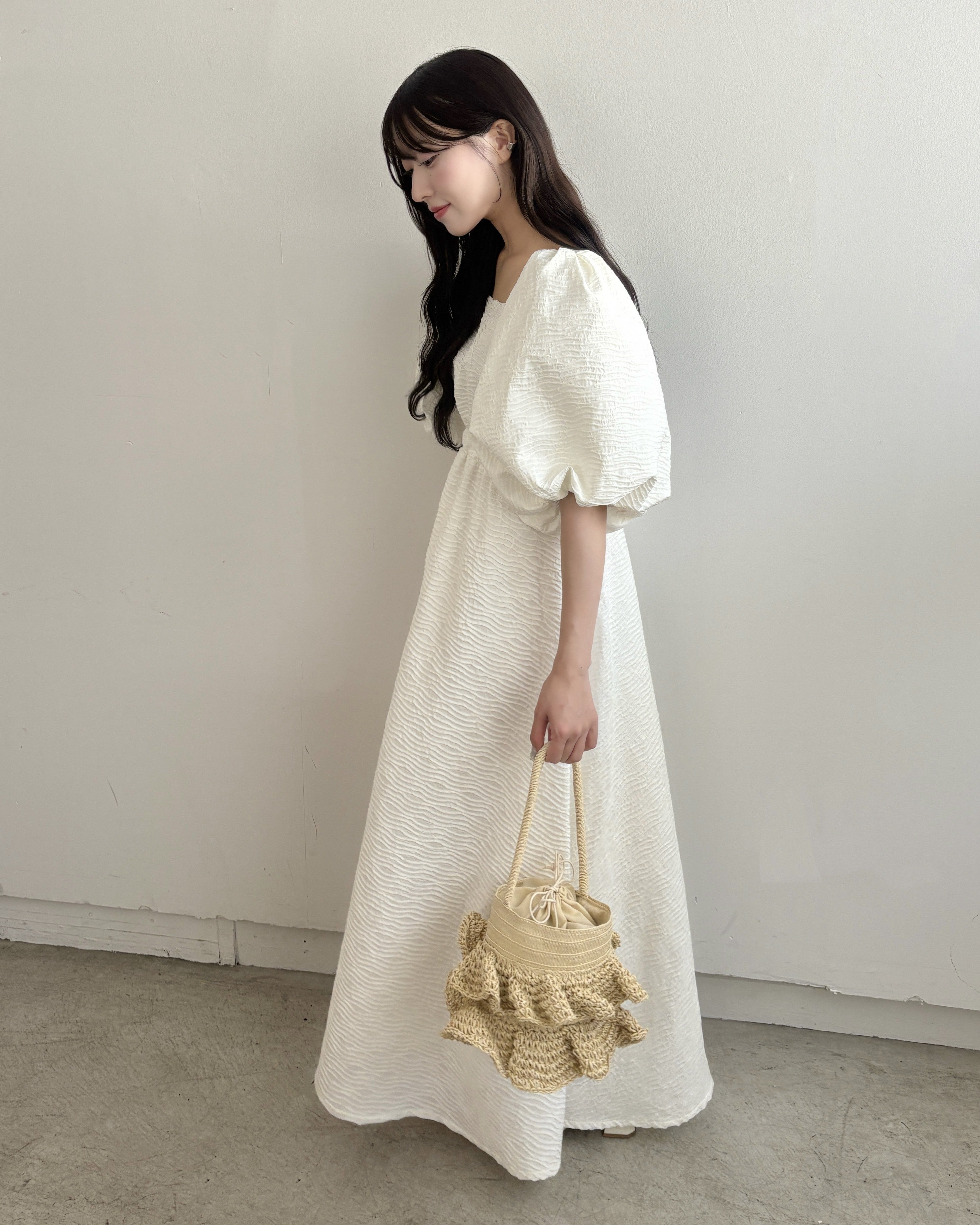 Logo Plate Frilled Basket Bag
