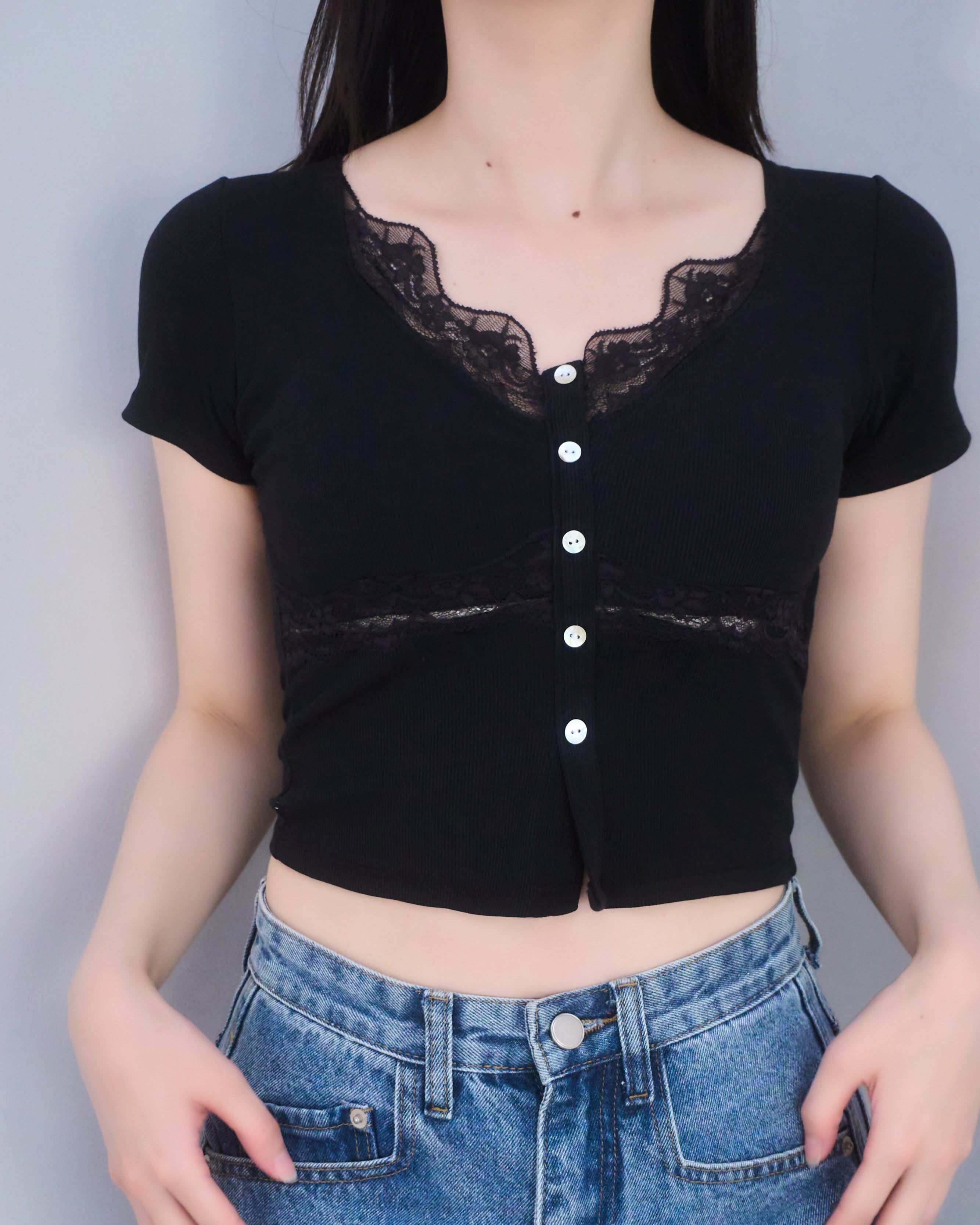 カップ付きレースドッキングＴシャツ