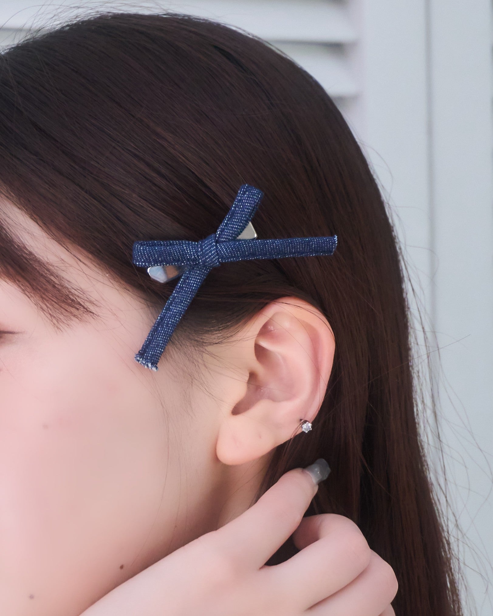 デニムリボンヘアクリップ/左