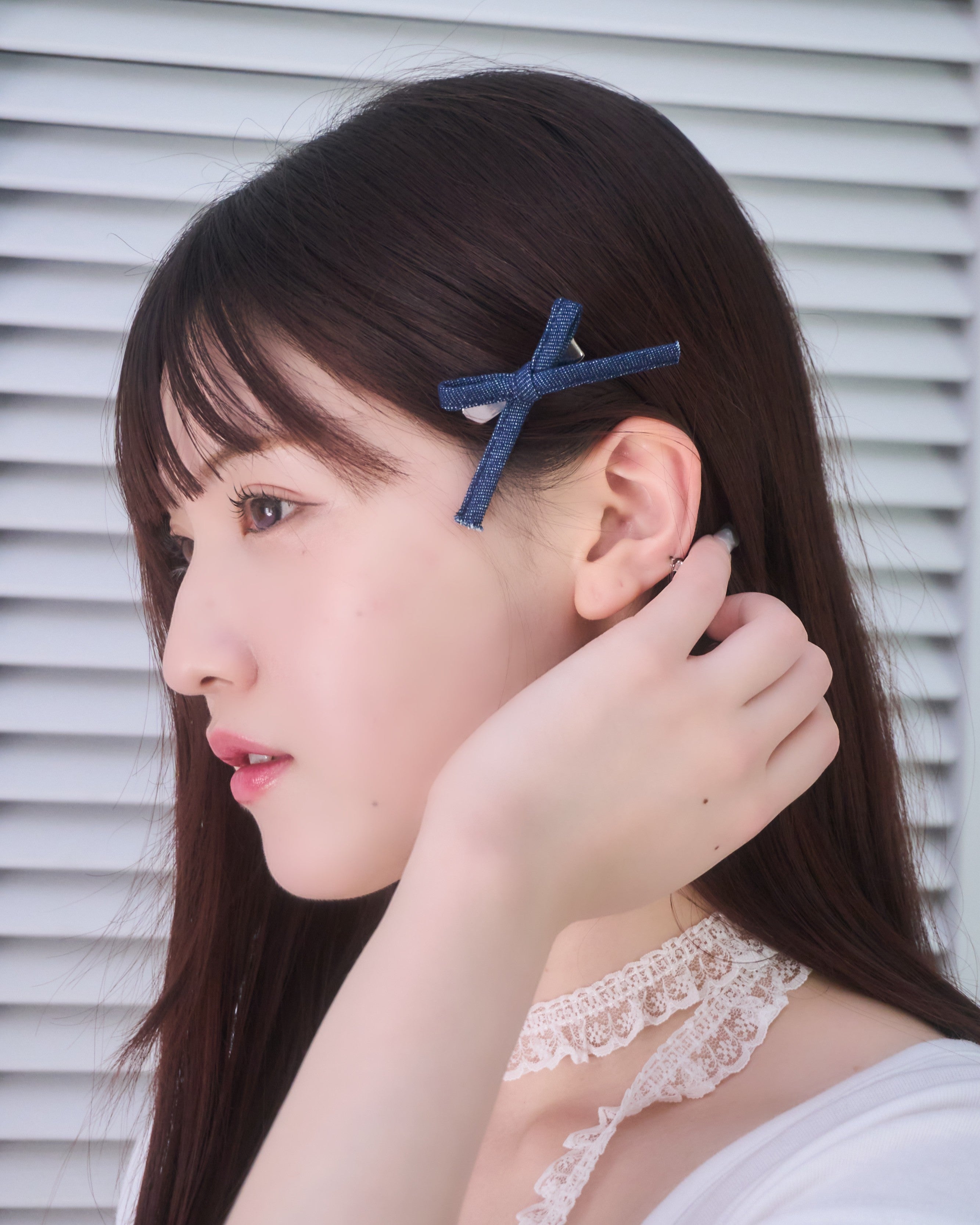 デニムリボンヘアクリップ/左