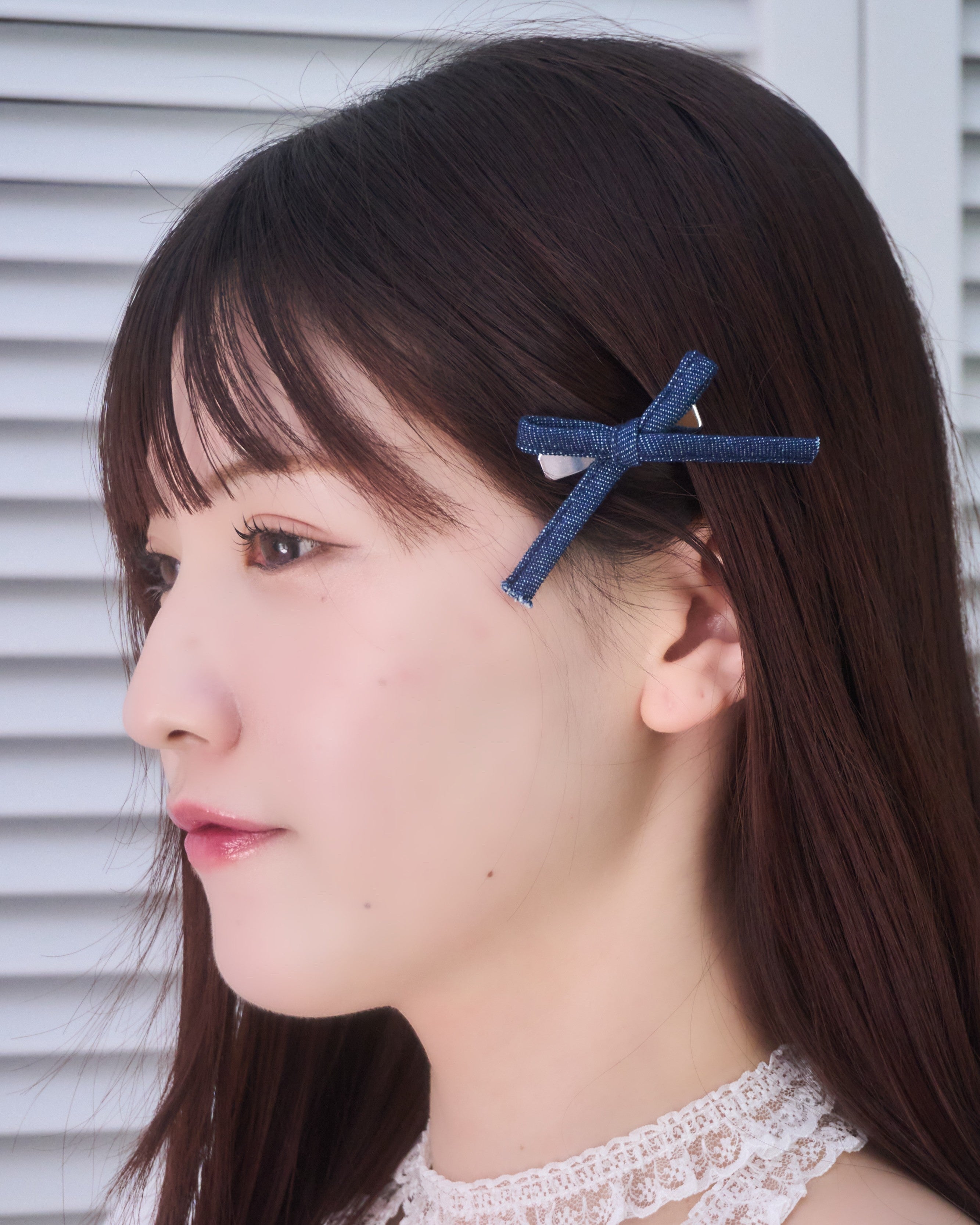 デニムリボンヘアクリップ/左