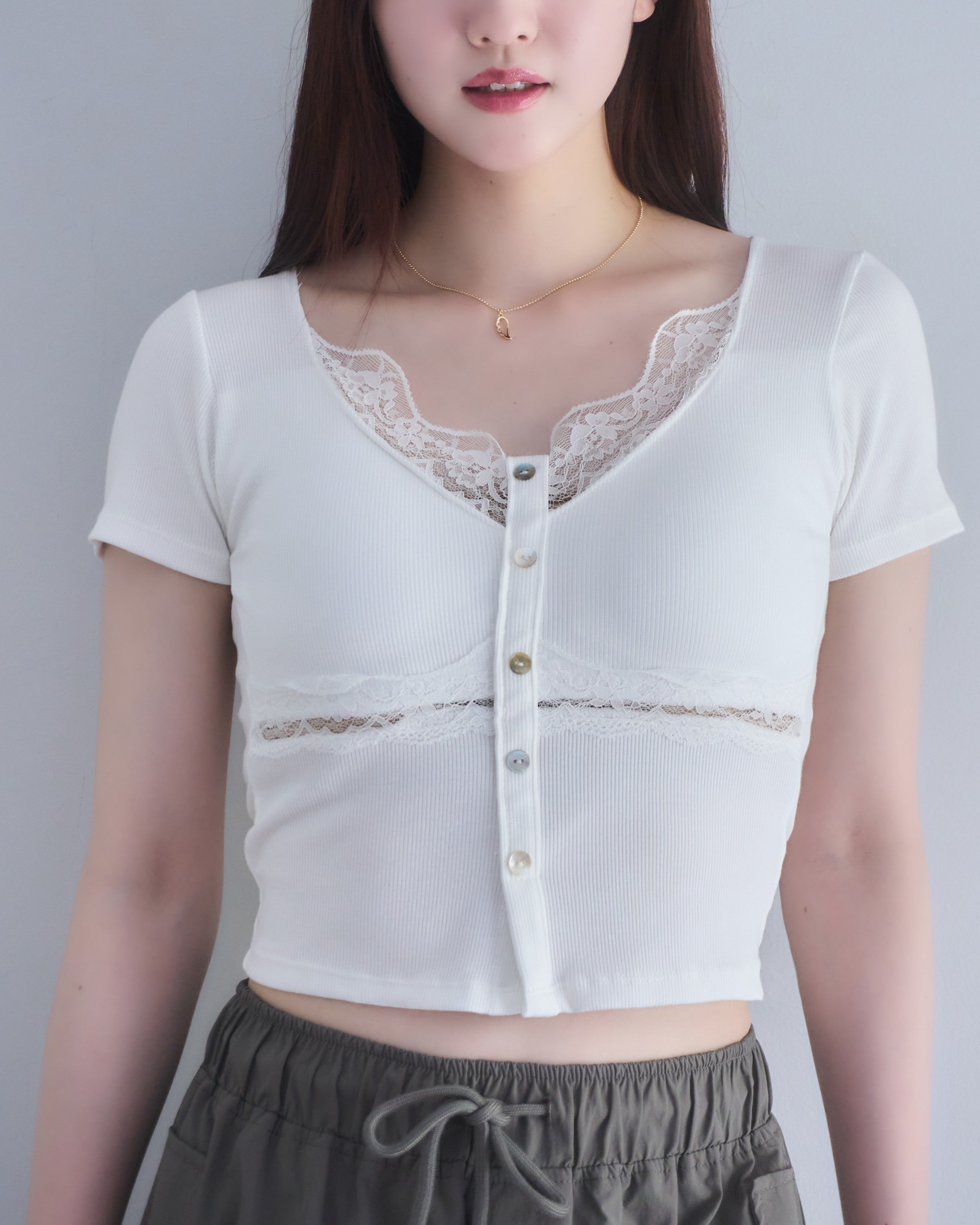 カップ付きレースドッキングＴシャツ