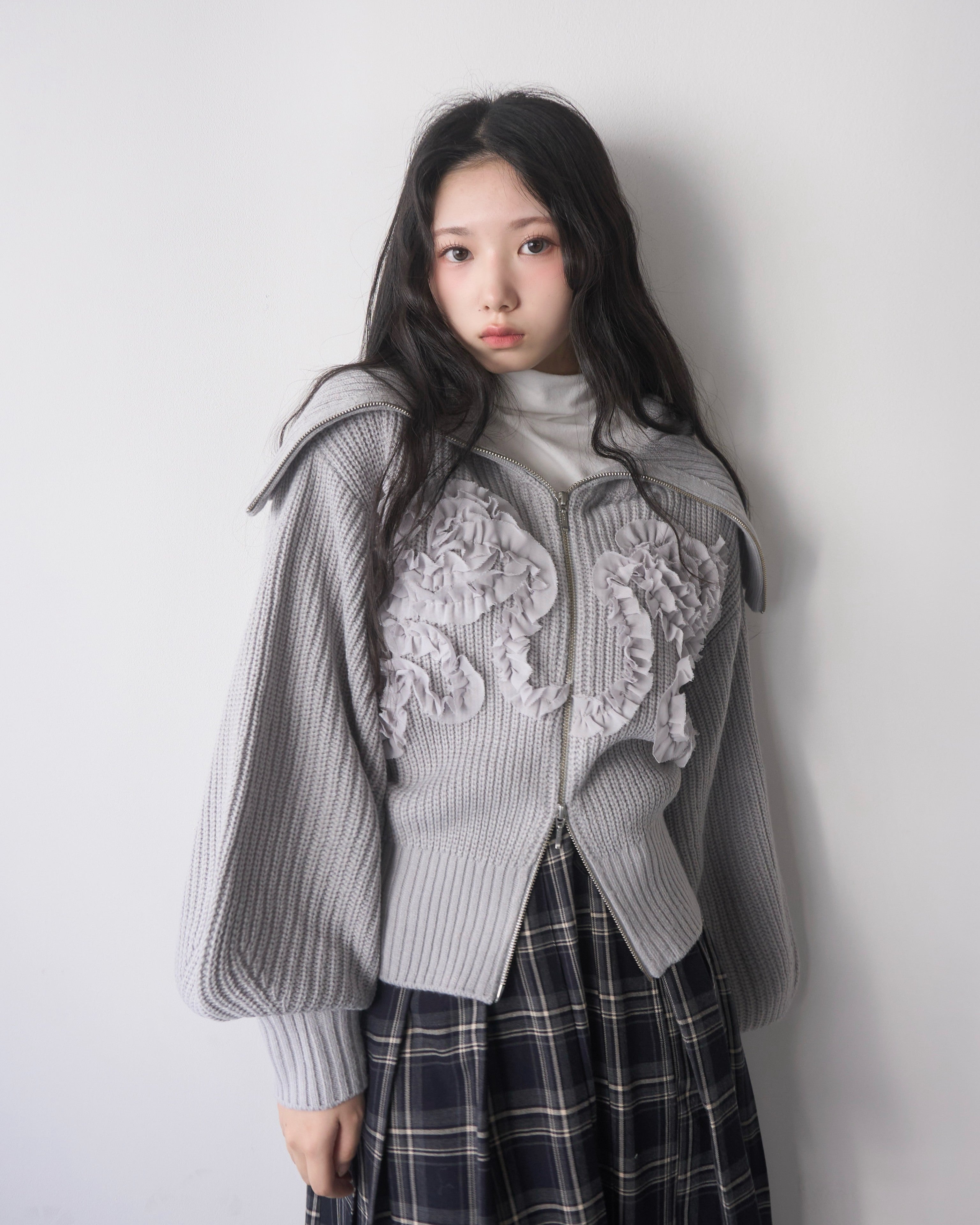 Tulle design 2-way zip knit