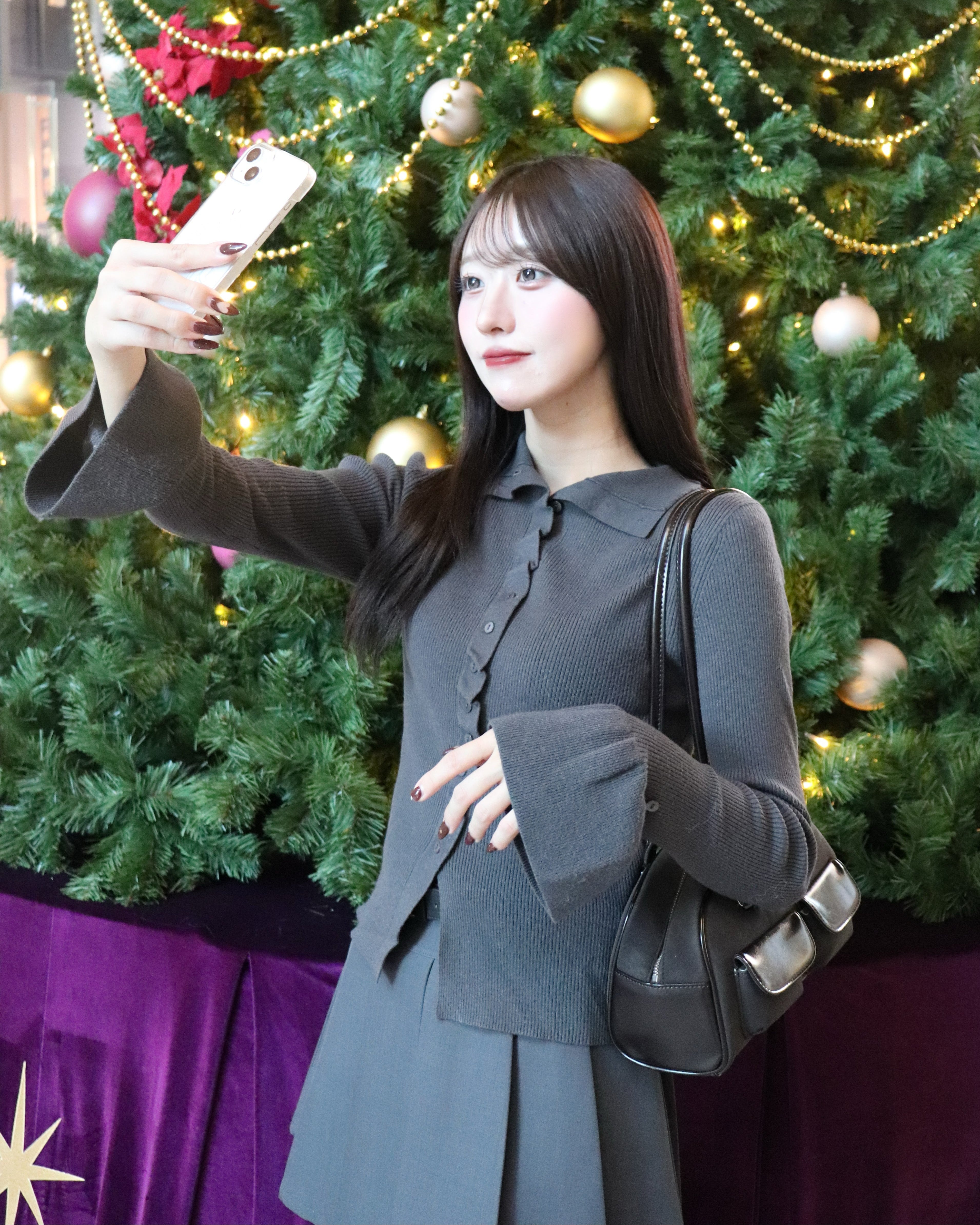 2wayボタンフリルデザインリブニット