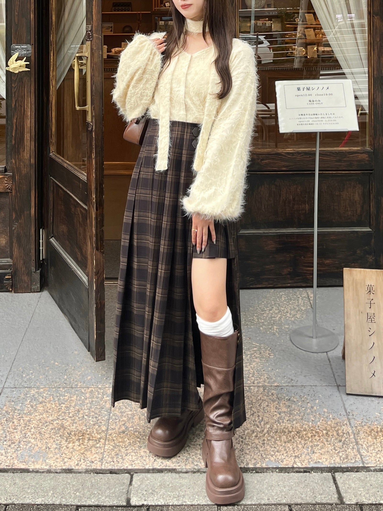 チェックパンツプリーツスカート